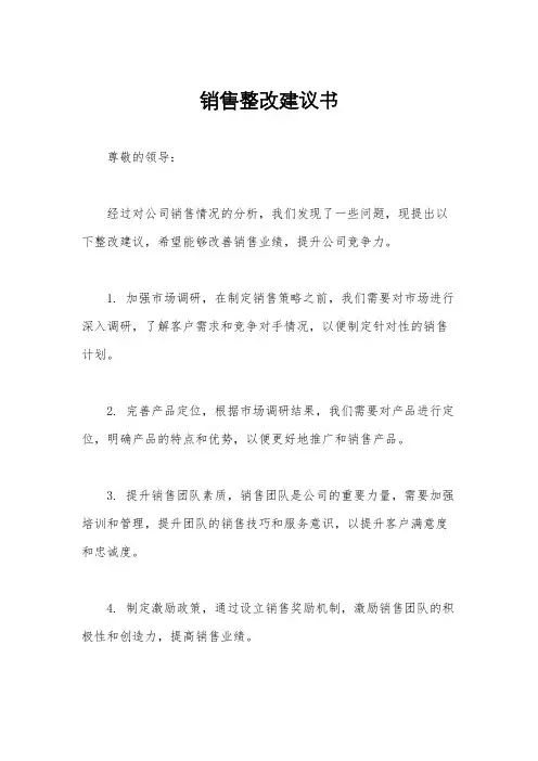 销售整改建议书