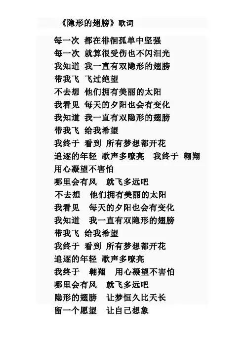 《隐形的翅膀》歌词