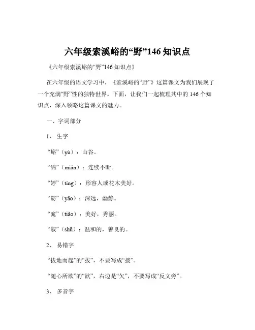 六年级索溪峪的“野”146知识点
