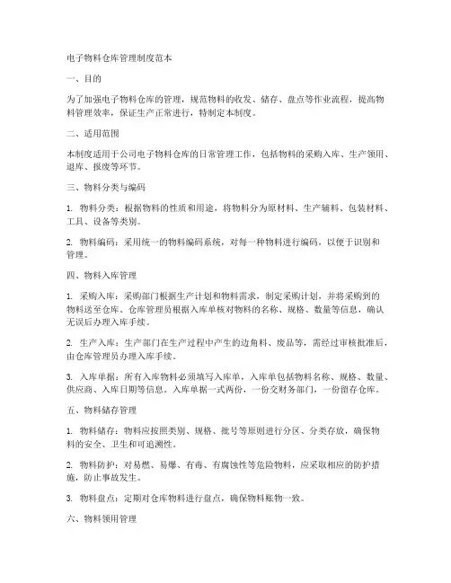 电子物料仓库管理制度范本