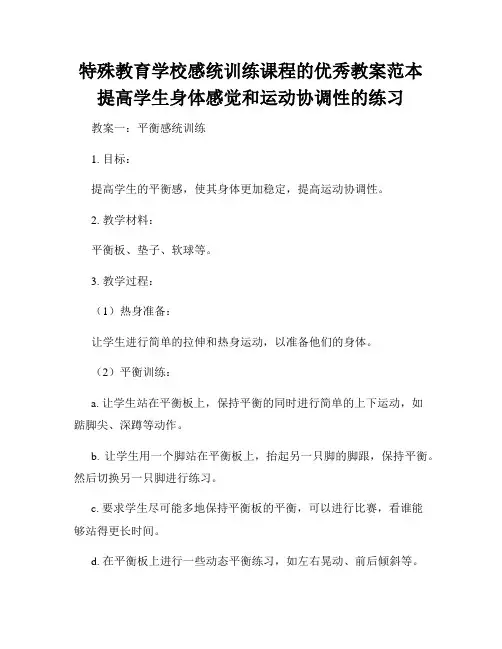 特殊教育学校感统训练课程的优秀教案范本提高学生身体感觉和运动协调性的练习
