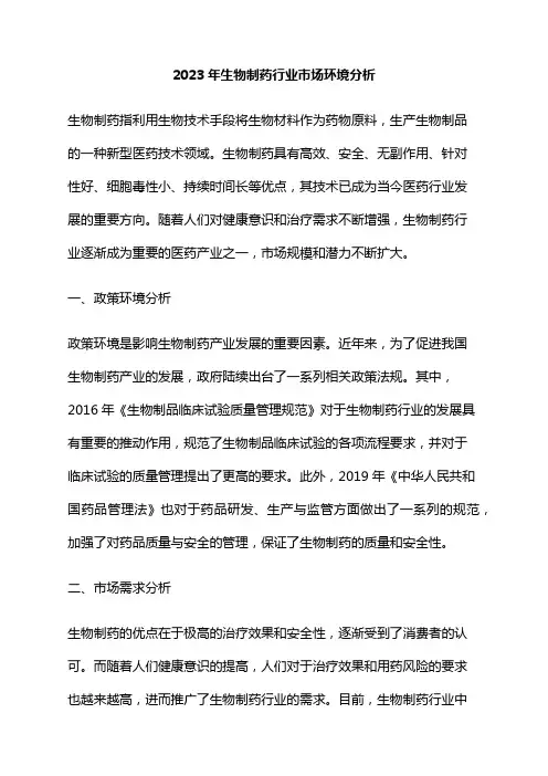 2023年生物制药行业市场环境分析