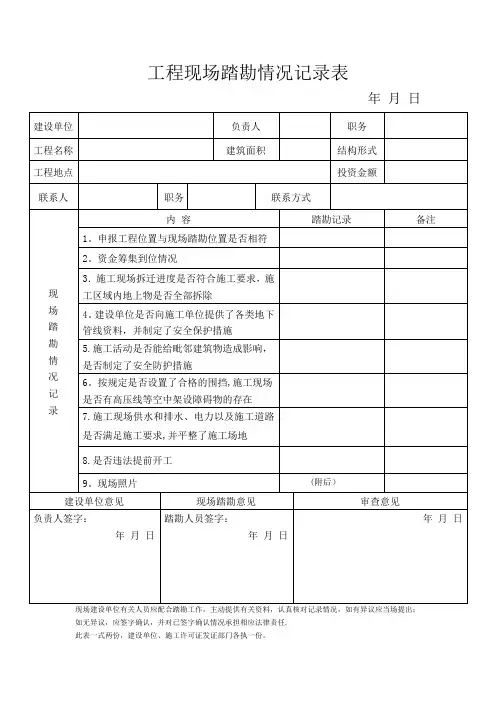 建筑工程现场踏勘情况记录表
