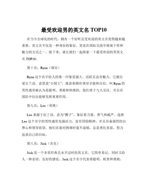 最受欢迎男的英文名TOP10