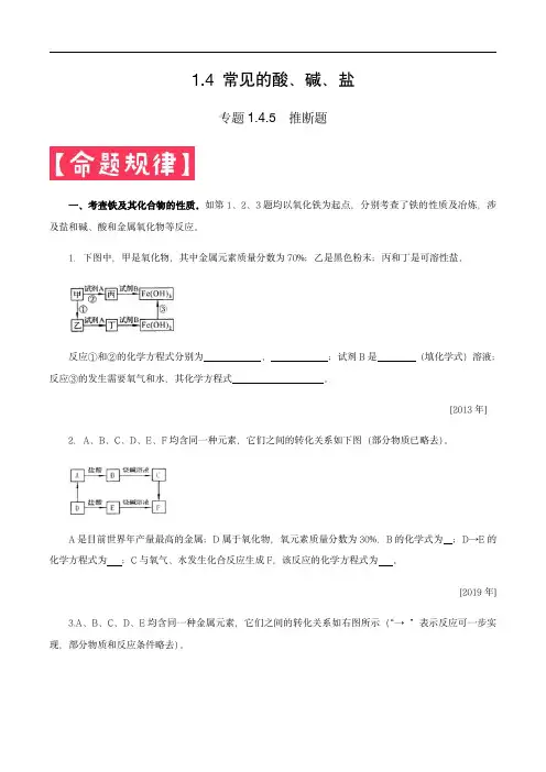 2024年中考化学满分锦囊：常见的酸碱盐——推断题