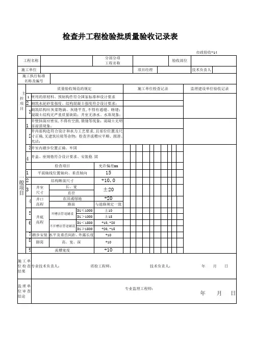检查井工程检验批质量验收记录表