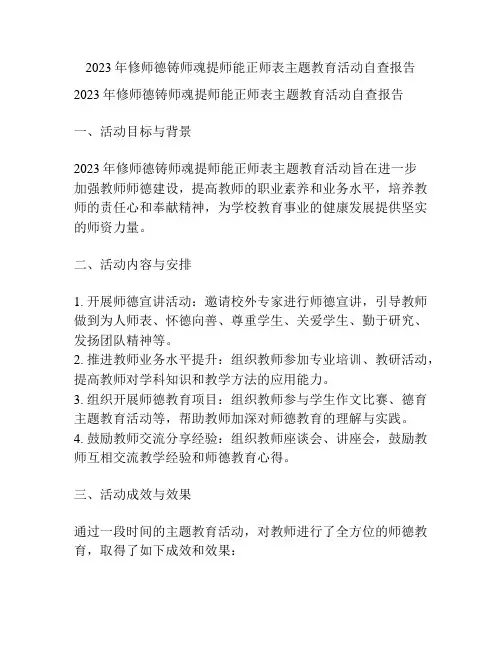 2023年修师德铸师魂提师能正师表主题教育活动自查报告