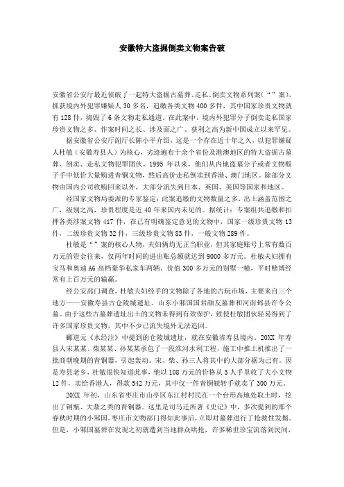 安徽特大盗掘倒卖文物案告破