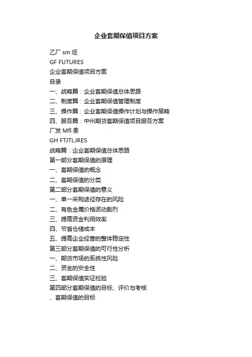 企业套期保值项目方案
