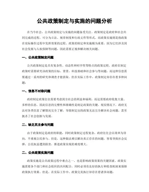 公共政策制定与实施的问题分析