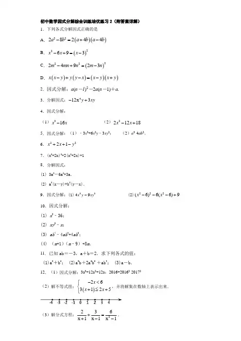 初中数学因式分解综合训练培优练习2(附答案详解)