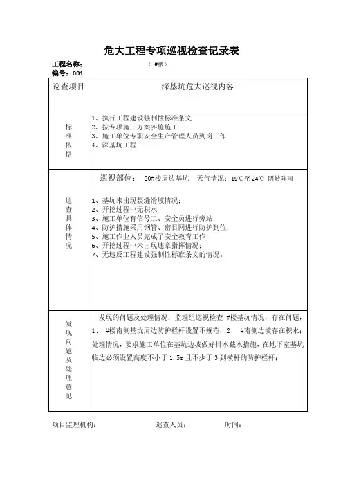 深基坑危大巡视检查记录