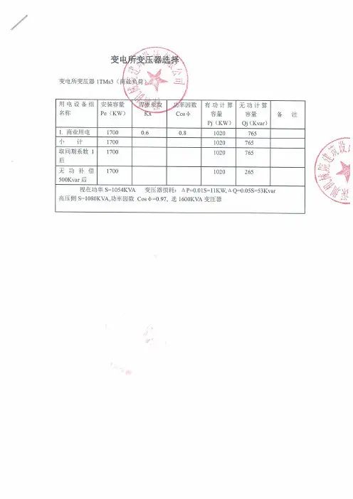 变电所变压器 负荷计算书2022
