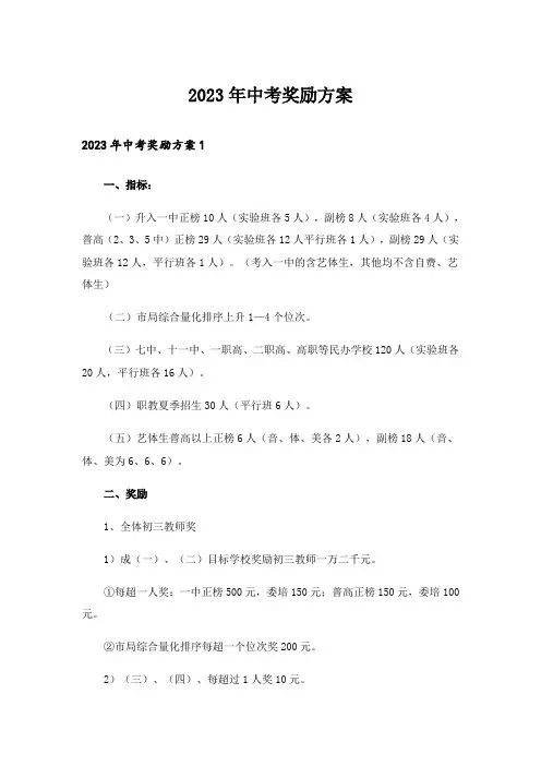 2023年中考奖励方案