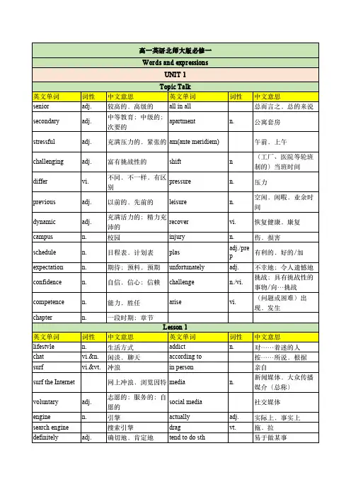 高一英语北师大版必修一