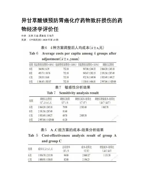 异甘草酸镁预防胃癌化疗药物致肝损伤的药物经济学评价任