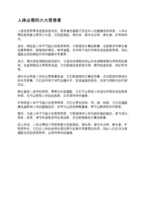 人体必需的六大营养素
