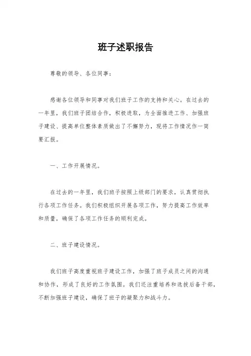 班子述职报告