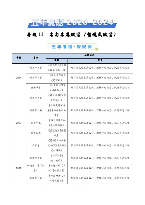 专题11名句名篇默写(情境式默写)-五年(2020-2024)高考语文真题分类汇编(全国通用)