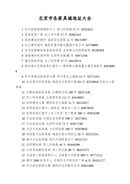 北京市各家具城地址大全