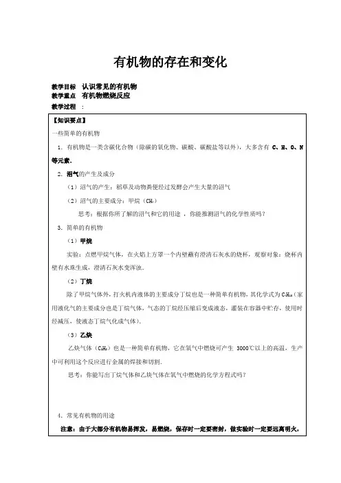 初三科学  有机物