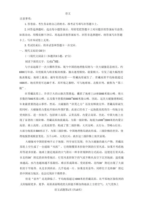 (0223教育部考试院)2023高考适应性测试语文试题
