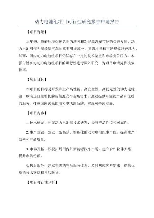 动力电池组项目可行性研究报告申请报告