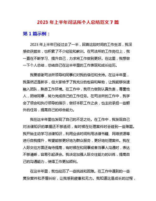 2023年上半年司法所个人总结范文7篇