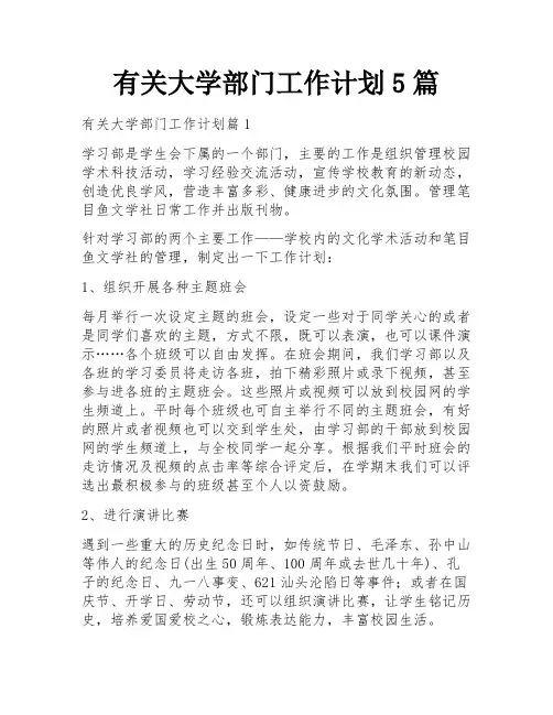 有关大学部门工作计划5篇