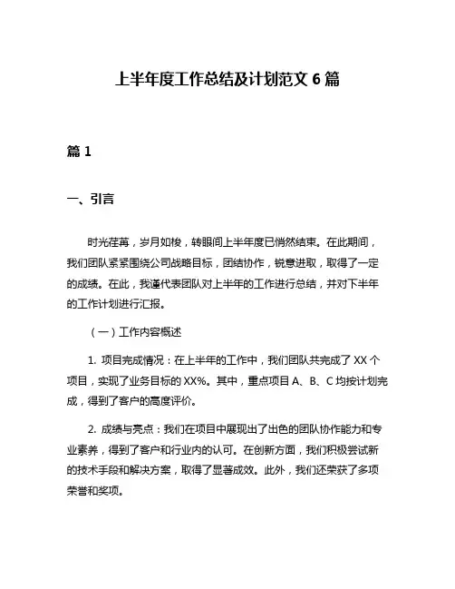 上半年度工作总结及计划范文6篇