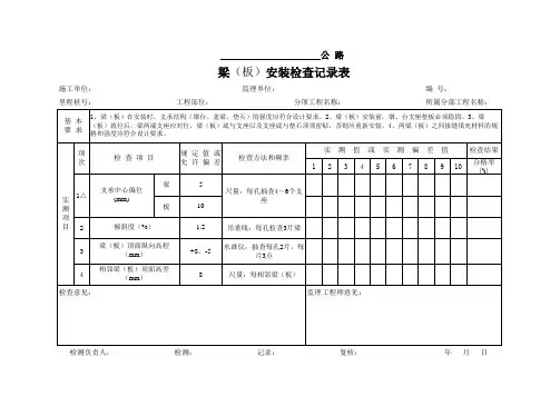 梁(板)安装检查记录表