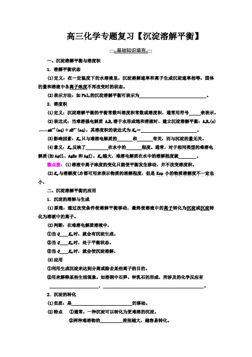 高三化学专题复习【沉淀溶解平衡】