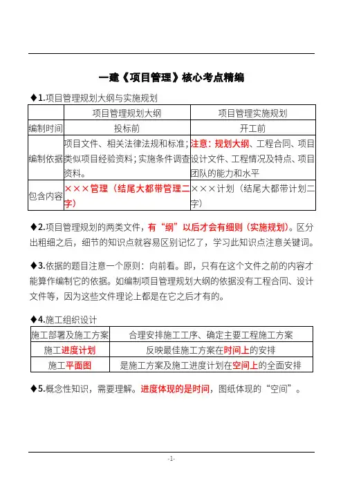 一建《项目管理》组织与管理必背考点20条