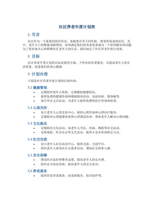 社区养老年度计划表
