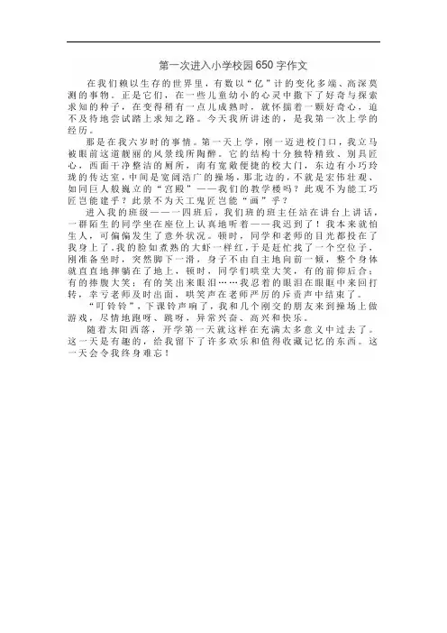 第一次进入小学校园650字作文