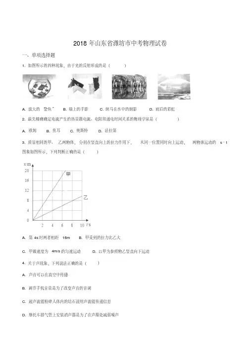 山东省潍坊市2018年中考物理试题及答案