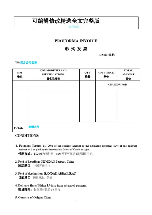 形式发票样本精选全文