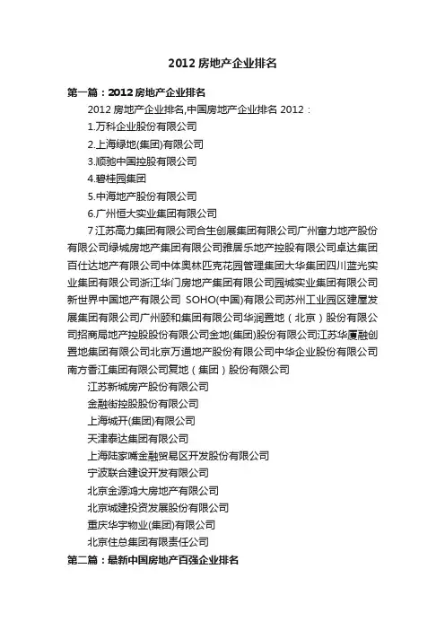 2012房地产企业排名