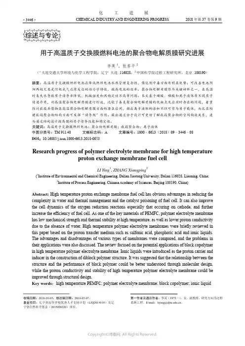 用于高温质子交换膜燃料电池的聚合物电解质膜研究进展
