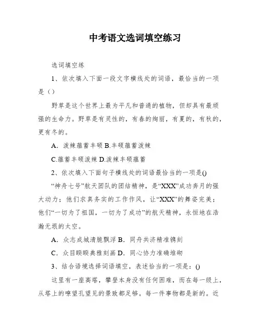 中考语文选词填空练习