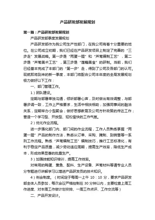 产品研发部发展规划
