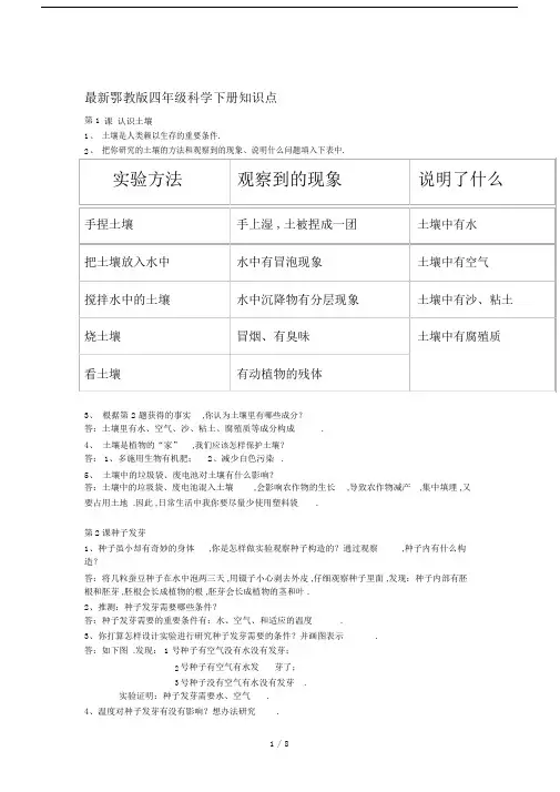 最新鄂教版四年级科学下册知识点.docx