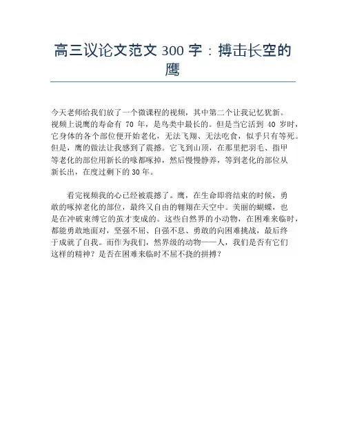 高三议论文范文300字：搏击长空的鹰
