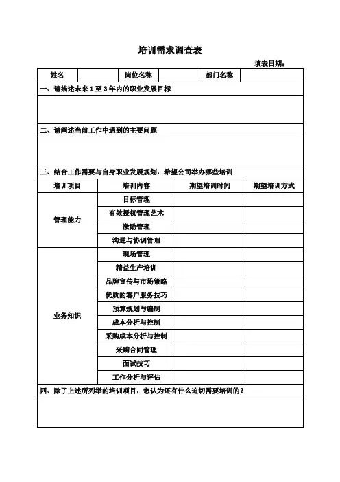 培训需求调查表