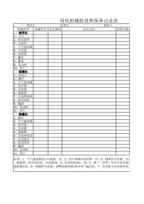 绿化机械检查和保养记录表