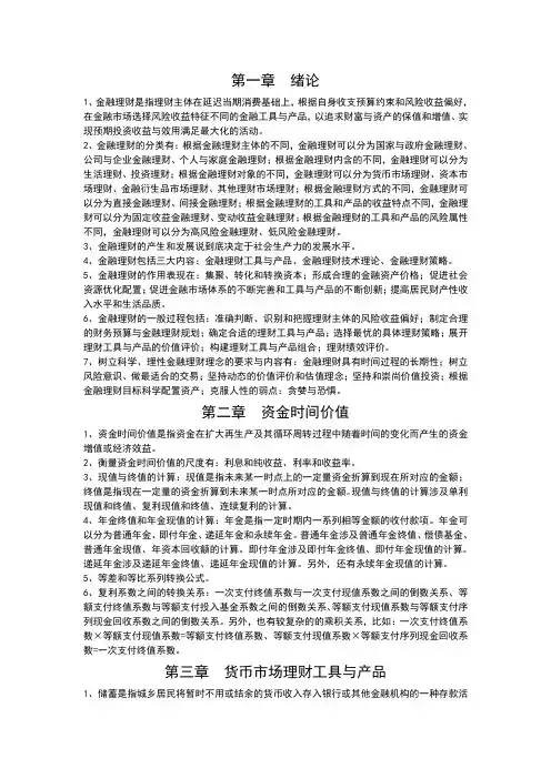 金融理财知识要点