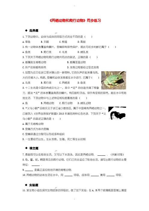 最新人教版八年级生物上册5.1.5两栖动物和爬行动物练习含答案