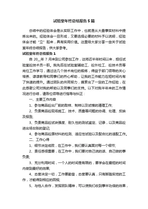 试验室年终总结报告5篇