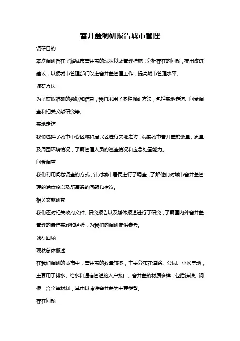 窨井盖调研报告城市管理