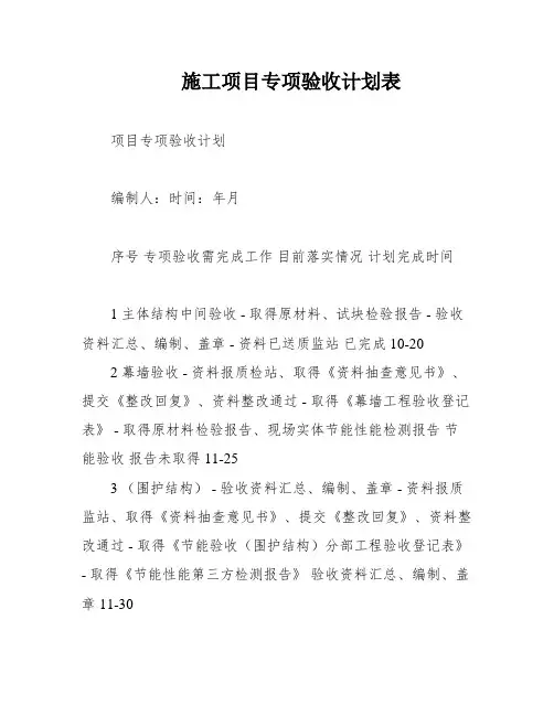 施工项目专项验收计划表